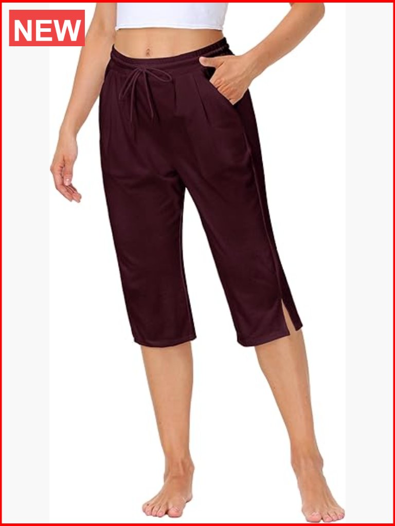 Women Yoga Capri Pants Drawstring Lounge Sweatpants Side Pockets